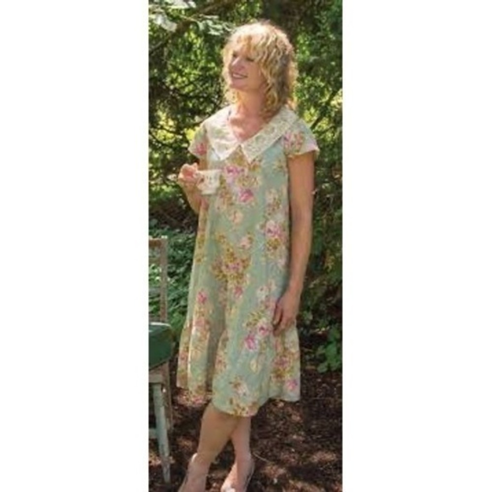 April Cornell Floral Crochet Lace Collar Pintuck Midi Dress
